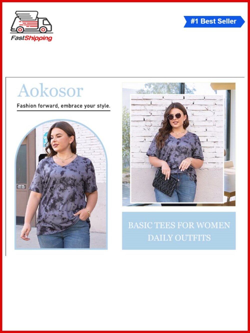 β¨ Aokosor Womens V Neck Short Sleeve Striped T Shirt Casual Loose Summer Top Tee - Picture 6 of 6